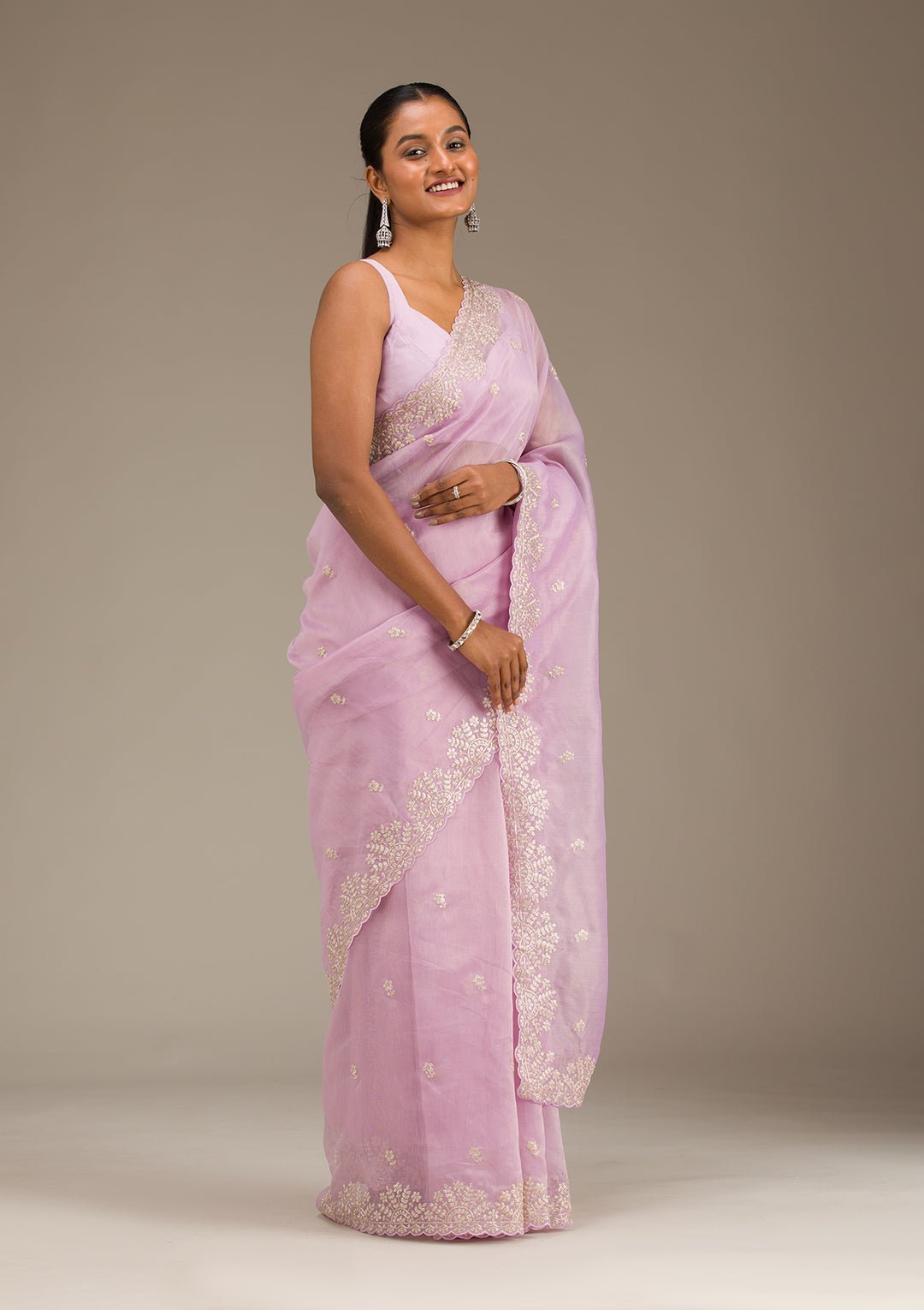 Lavender Threadwork Tissue Saree